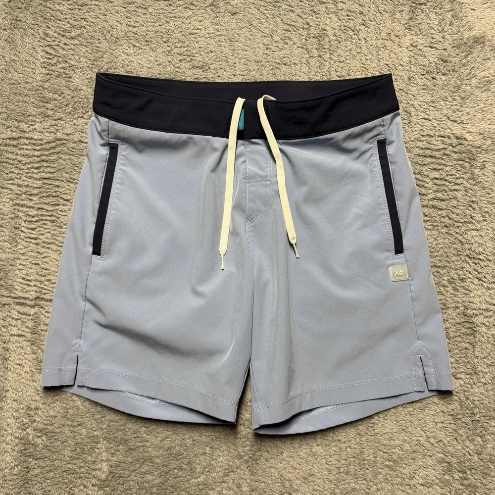 Rhone Point Break Board Shorts Mens‎ 31x7 Blue Mesh Lined Drawstring Zip Pocket